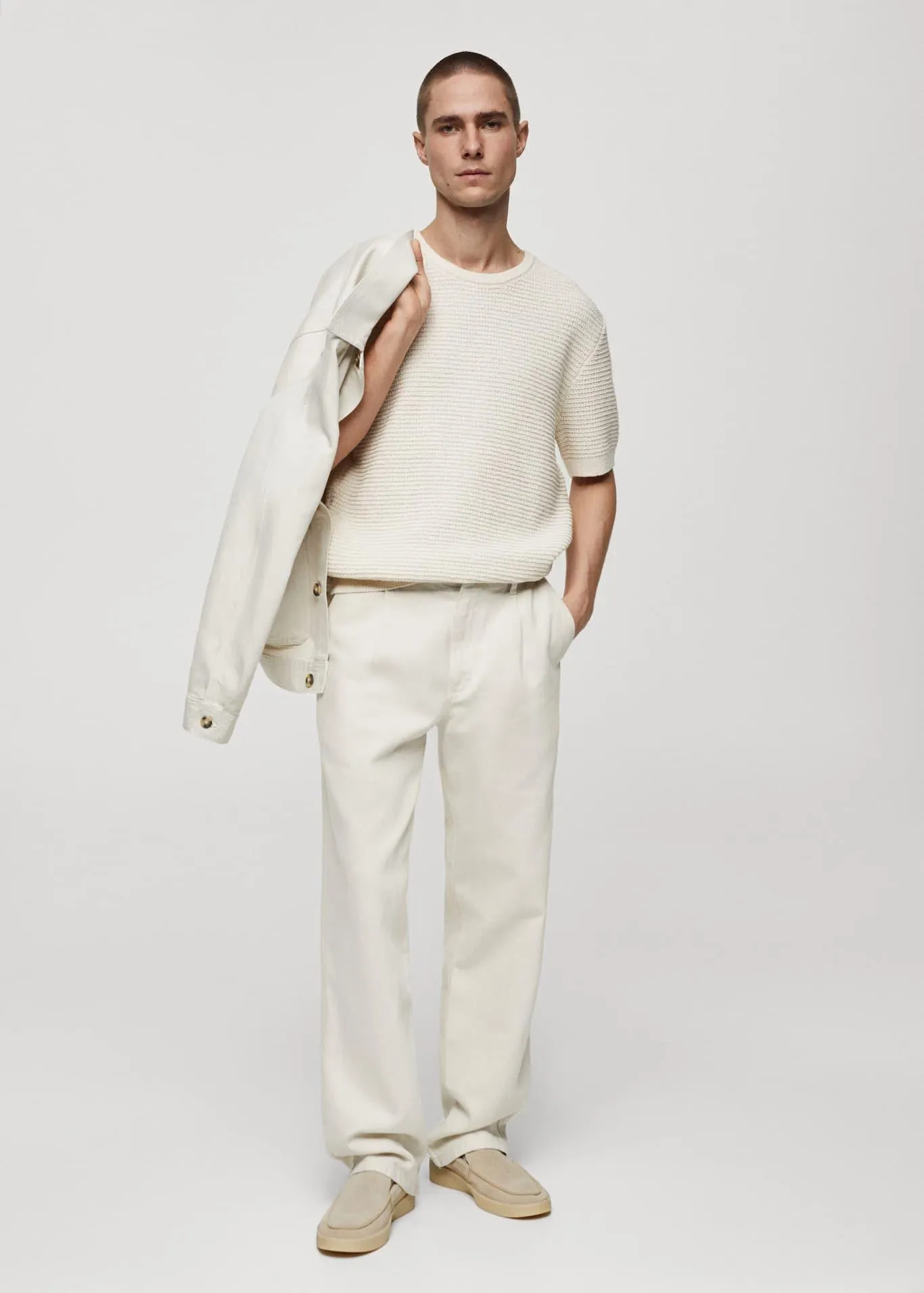 Džínové kalhoty relax fit se záševky lněná směs