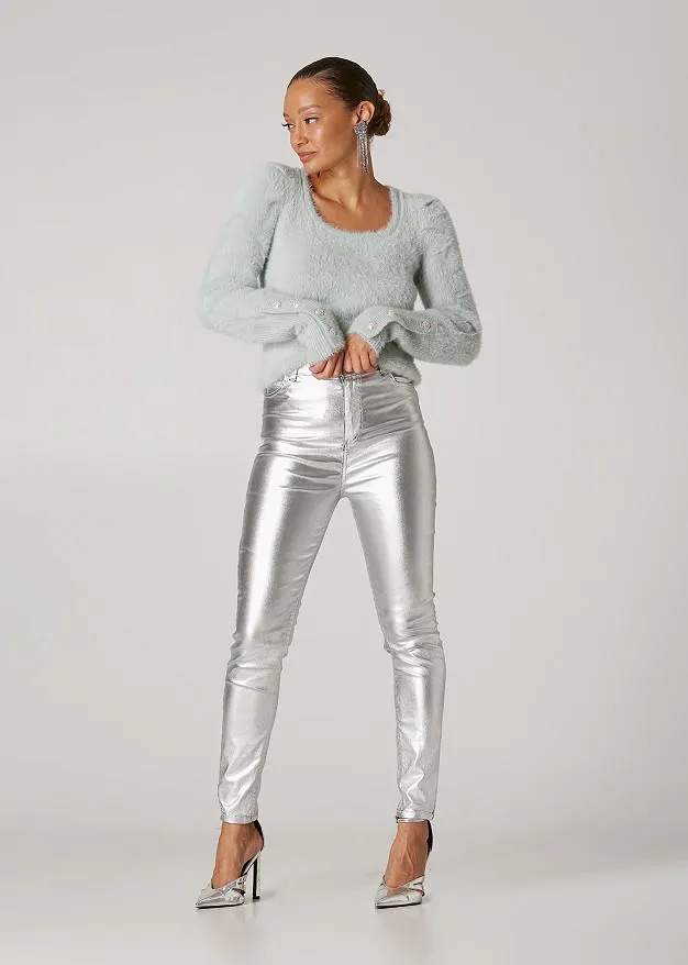 Fluffy πουλόβερ με στρογγυλό γιακά