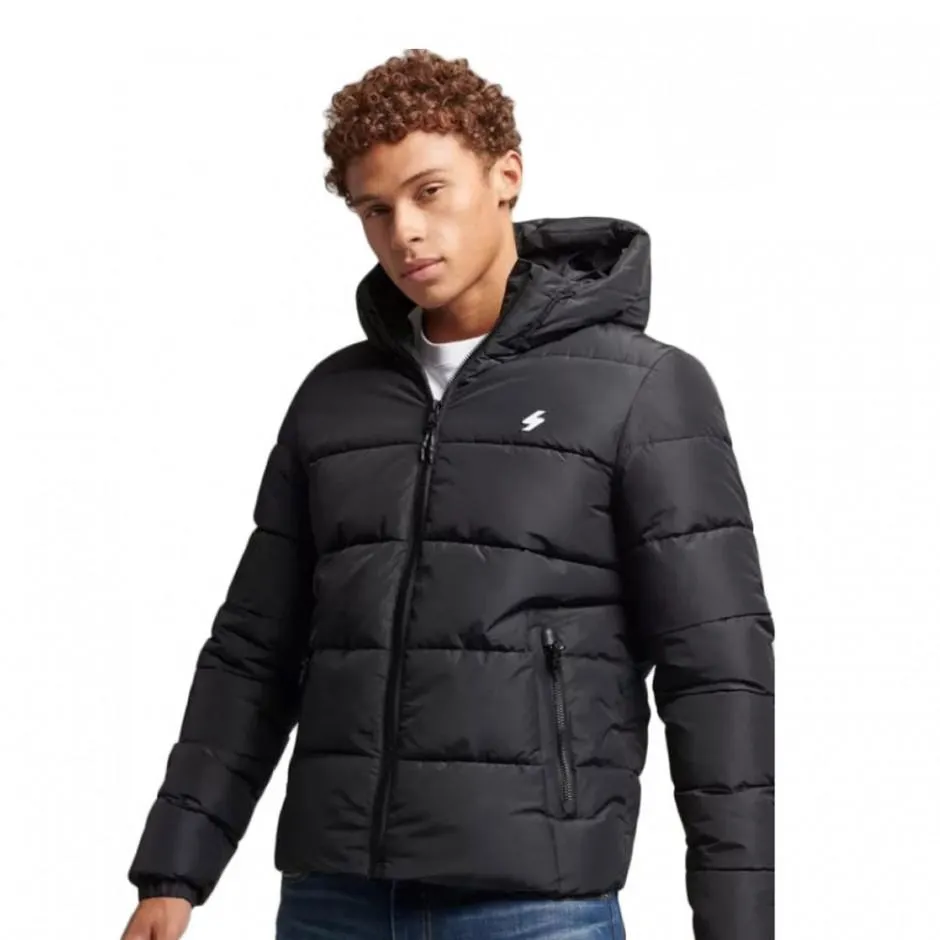 Superdry Hooded Sports Μαύρο - Ανδρικό Μπουφάν
