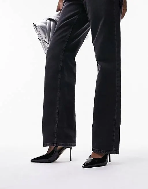 Topshop Eliza sling back heeled court shoe in black