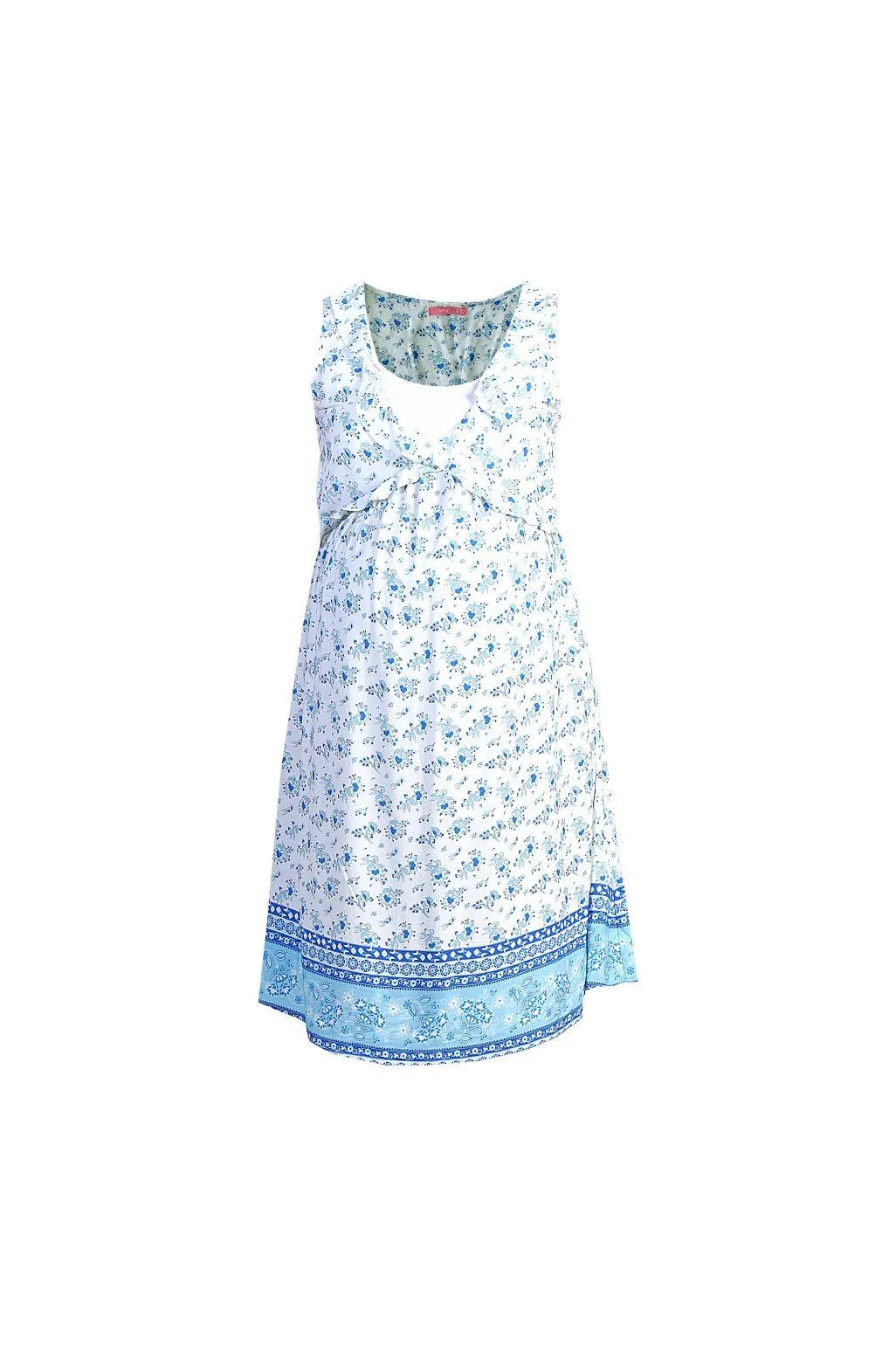 Ohma! εκρού εμπριμέ φόρεμα θηλασμού με βολάν