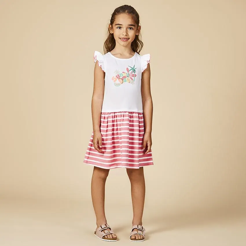 2 σε 1 print φαντεζί αποτέλεσμα φόρεμα με και ριγέ για κορίτσι