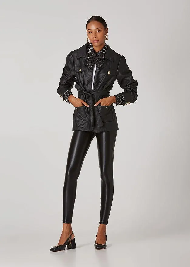 Καπιτονέ μπουφάν με δερμάτινη όψη