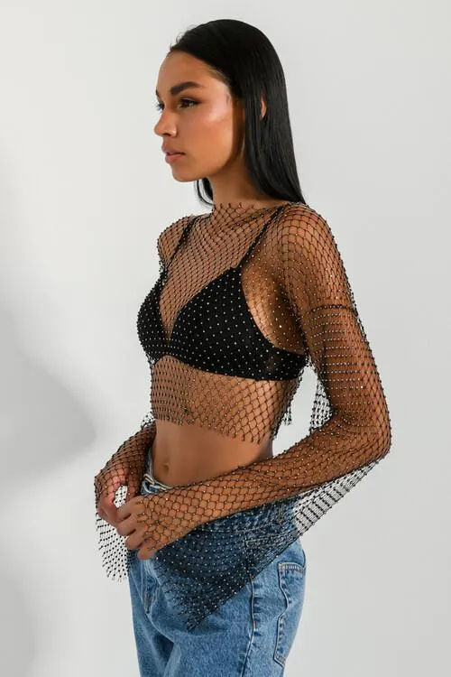 Διχτυωτό κροπ τοπ με strass