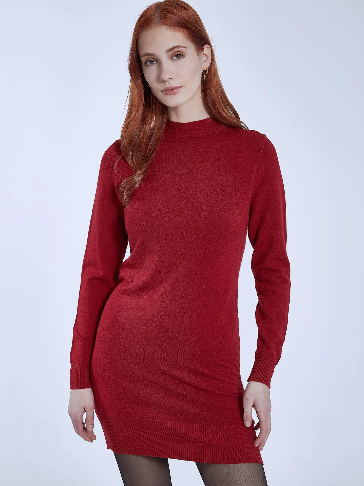 Πλεκτό φόρεμα σε μπορντό