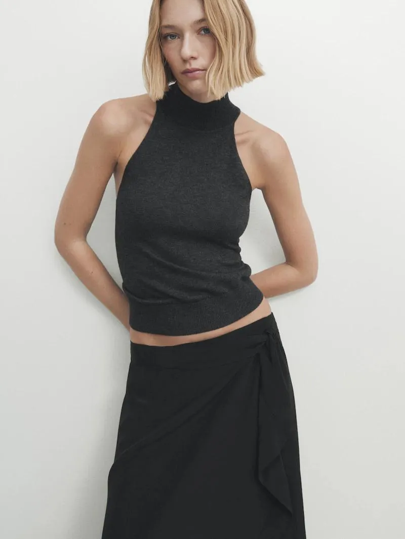 Contrast flowing midi skirt