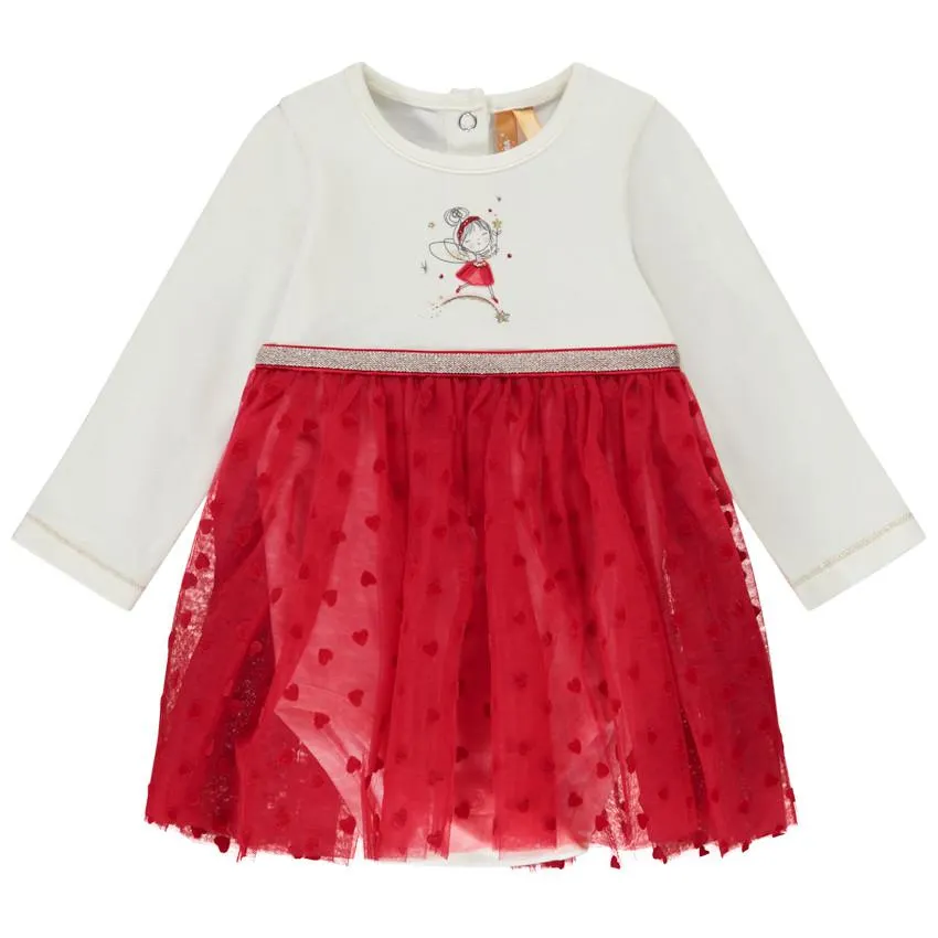Robe body effet 2 en 1 en tulle floqué cœurs pour bébé fille