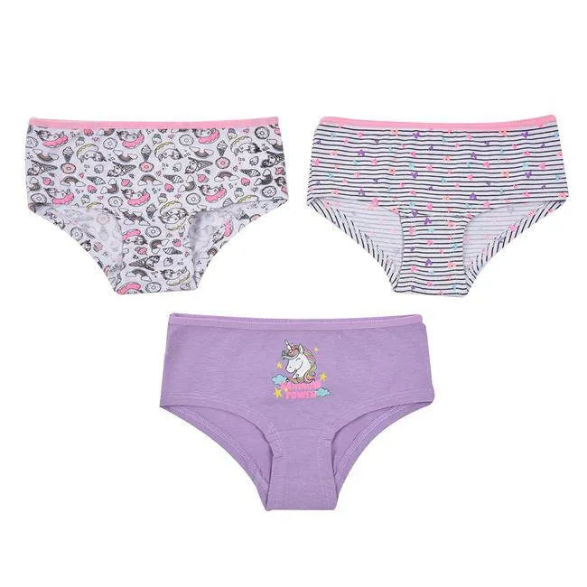 Σετ Βρακάκια Hipster Παιδικά Λιλά Λευκό Ριγέ Καρδιές Μονόκερος - 3 τμχ.