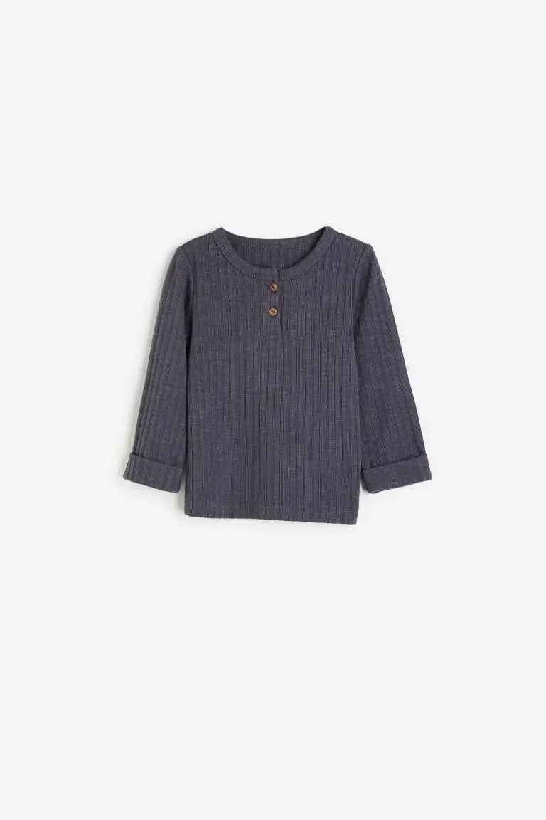 Σετ με 2 μπλούζες με κουμπιά με πλέξη ριμπ