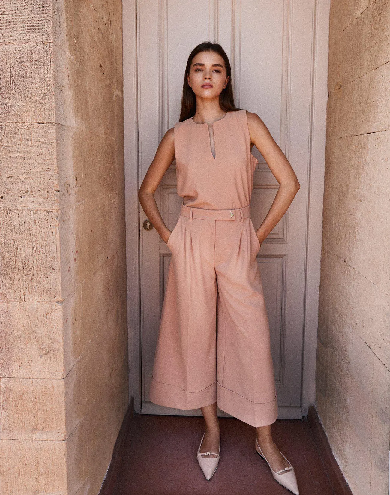 Παντελόνι ζιπ κιλότ με ρεβέρ