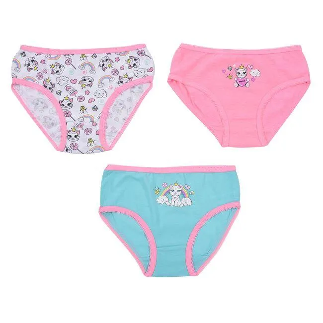 Σετ Βρακάκια Παιδικά Βαμβακερά Ροζ Λευκό Βεραμάν Γατούλα - 3 τμχ.