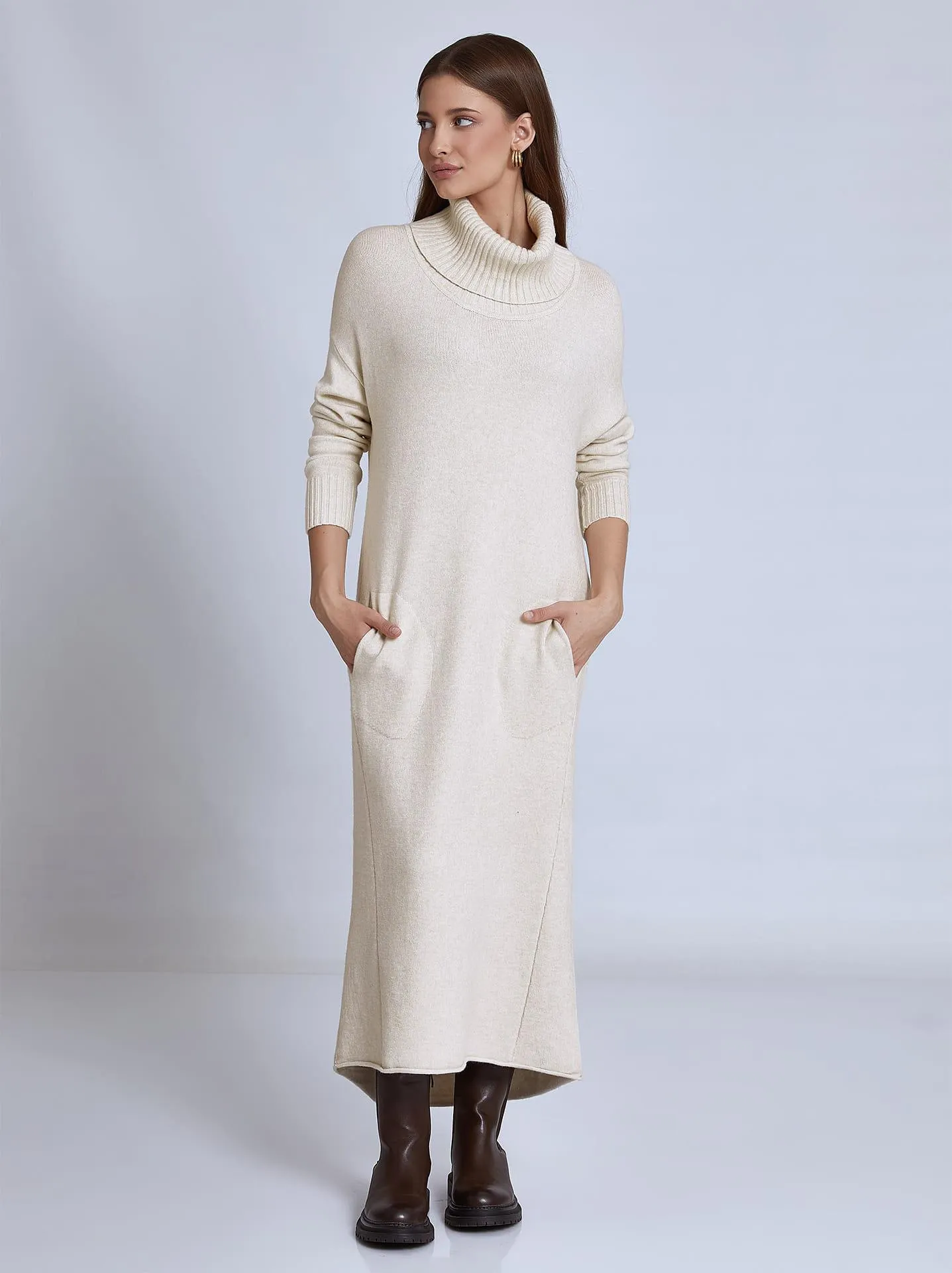 Πλεκτό φόρεμα ζιβάγκο σε μπεζ ανοιχτό