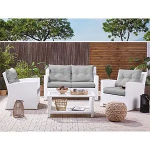 SUNNY Set Σαλόνι Καθιστικό Κήπου ALU, Wicker Άσπρο, Μαξιλάρια Γκρι