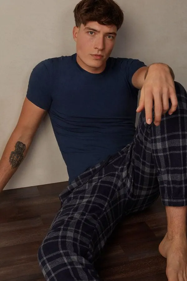 Μακρύ Τρικό Παντελόνι με Καρό Print