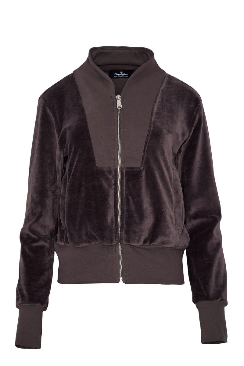 ΔΙΧΡΩΜΗ ΒΕΛΟΥΤΕ ΖΑΚΕΤΑ ΜΕ ΣΤΡΟΓΓΥΛΗ ΛΑΙΜΟΚΟΨΗ