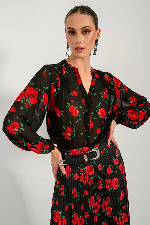 Φλοράλ πουκάμισο με ημιδιαφάνεια