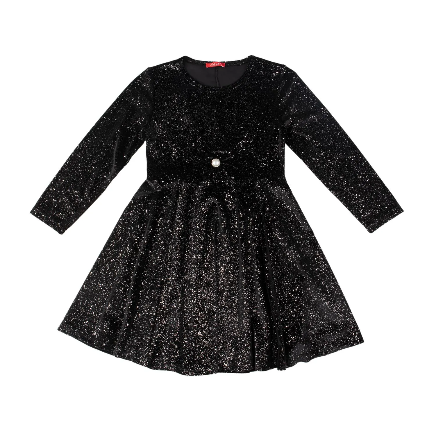 Μακρυμάνικο φόρεμα για κορίτσι βελουτέ σε μαύρο χρώμα -22.5018