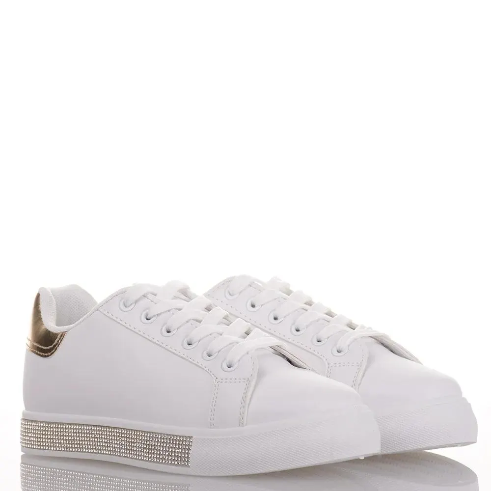Λευκά Γυναικεία Sneakers με Στρας Famous