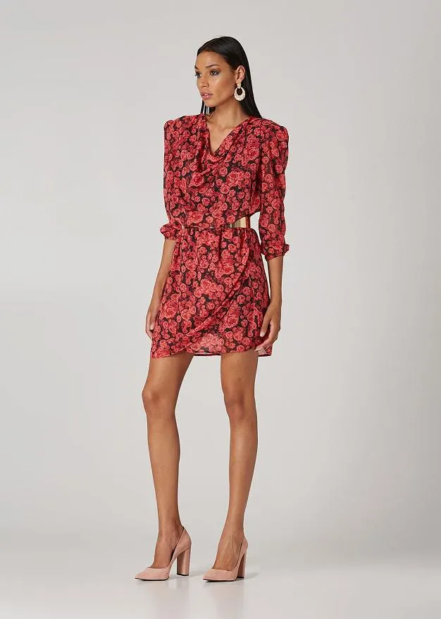 Μίνι, ντραπέ, εμπριμέ φόρεμα