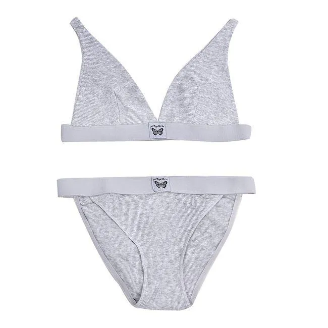 Σετ Παιδικό Σουτιέν & Σλιπάκι Ribbed Γκρι Patch Πεταλούδα (12-14 Ετών) - 2 τμχ.