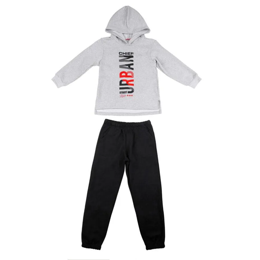 Παιδική χειμερινή φόρμα για αγόρι γκρι με τύπωμα URBAN και κουκούλα -12.1900G