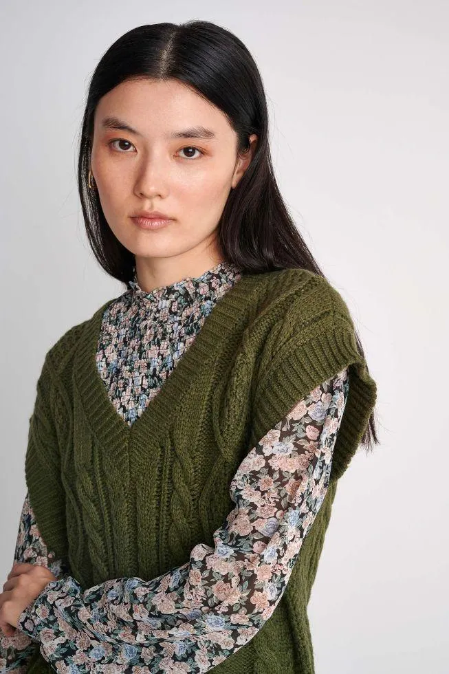 Πουλόβερ αμάνικο σχέδιο πλεξούδα - Dark green