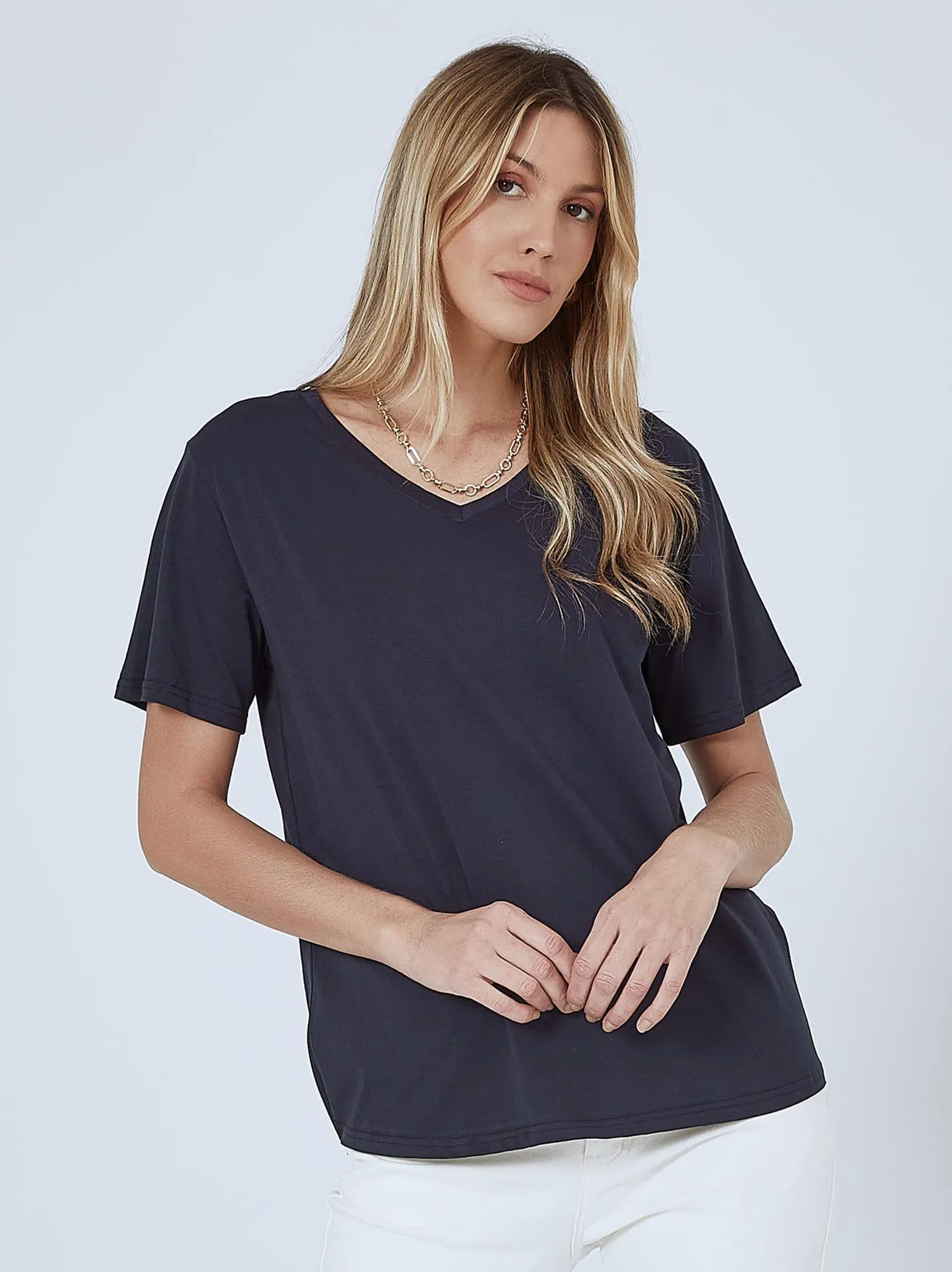 T-shirt με βαμβάκι σε σκούρο μπλε