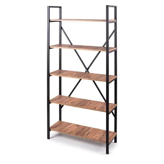 Βιβλιοθήκη Madrid με μεταλλικό σκελετό και ξύλινα ράφια 90x30x180 εκ.