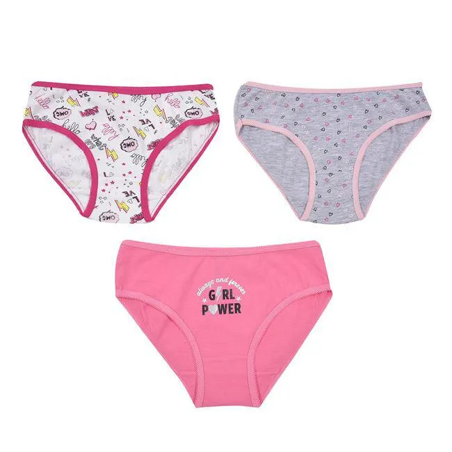 Σετ Βρακάκια Παιδικά Βαμβακερά Ροζ Γκρι Λευκό Καρδιές "OMG" - 3 τμχ.
