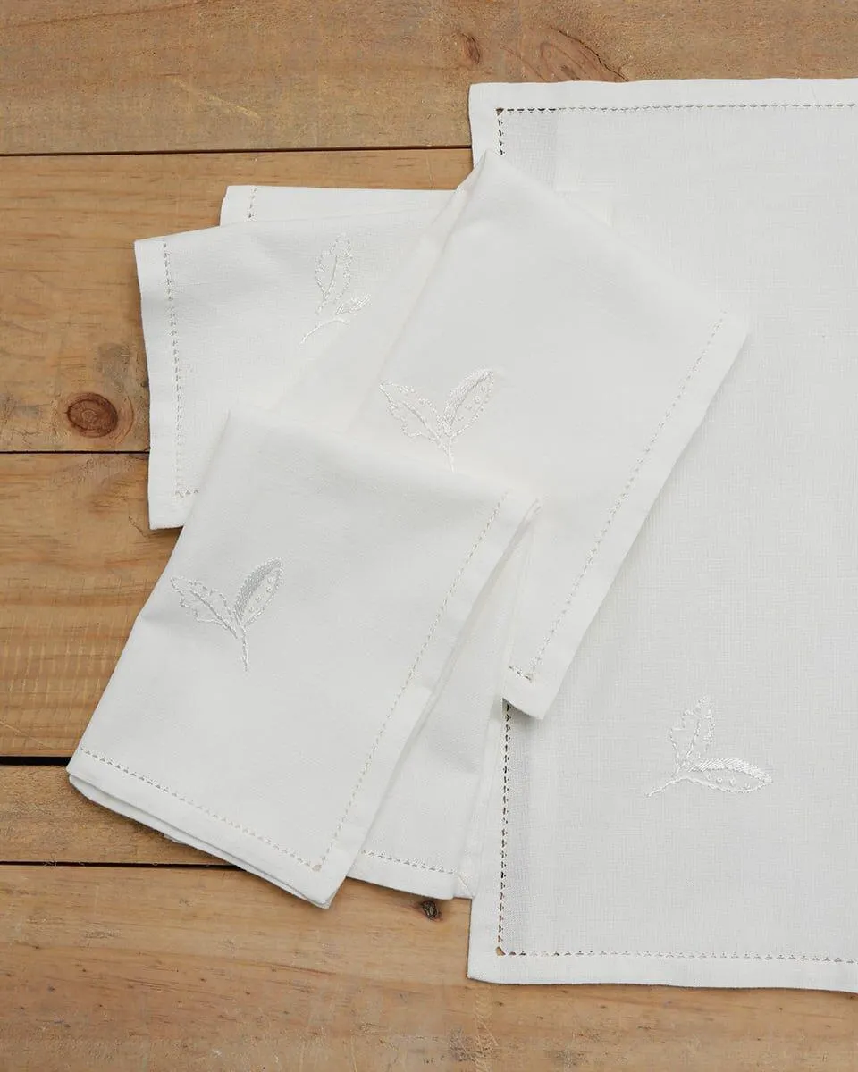 Σετ Πετσετες Φαγητου 4 τεμ με Κεντημα Φυλλο & Αζουρ Σχ.115