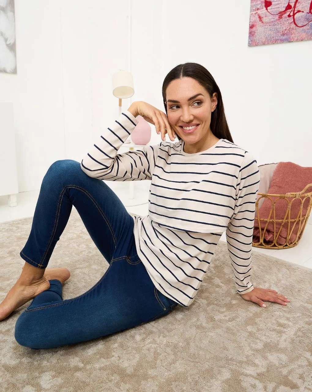 Γυναικεία μπλούζα εγκυμοσύνης/θηλασμού λευκή ριγέ