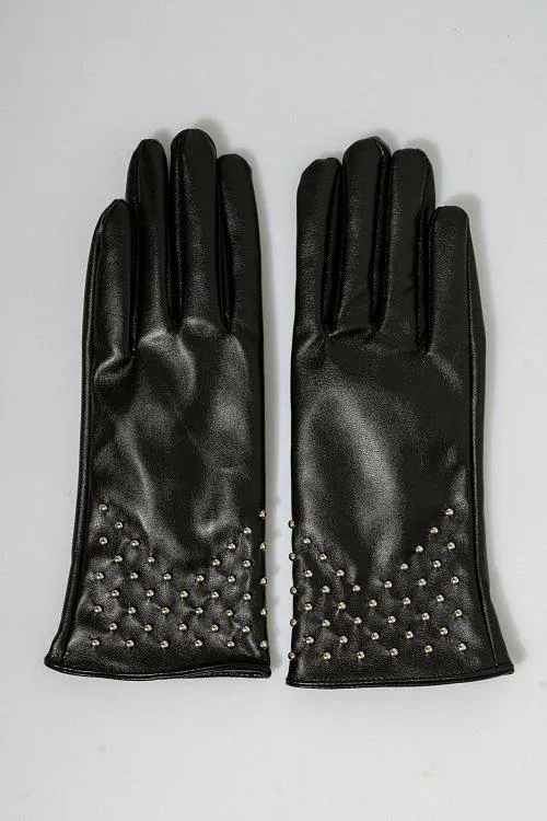 Γάντια σε όψη δερματίνης με τρουκς
