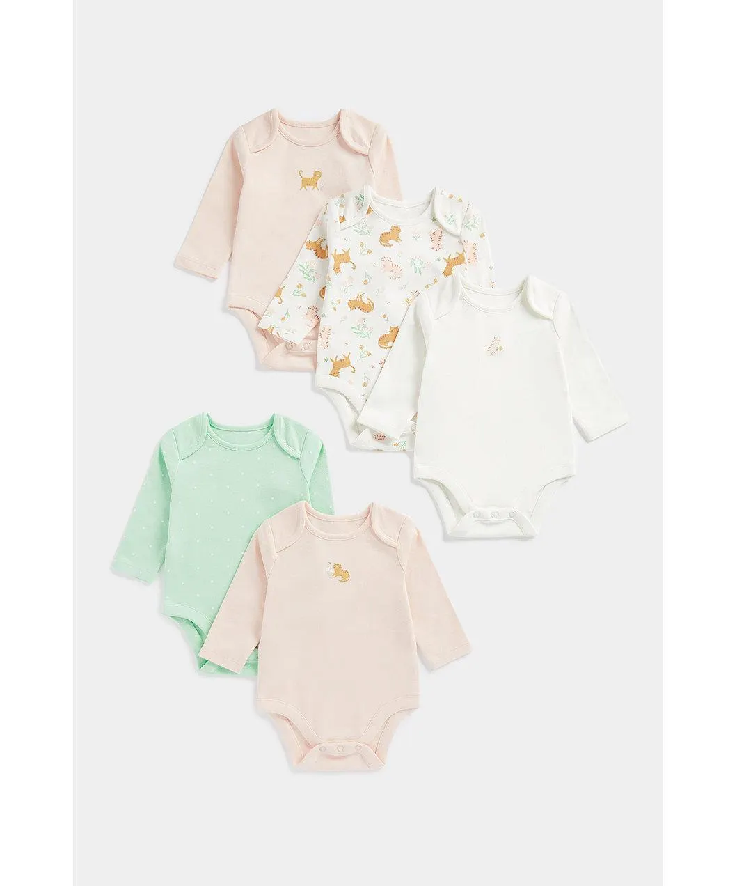 μακρυμάνικα κορμάκια με γατούλες - σετ των 5