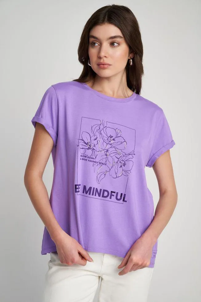 T-shirt φλοράλ με τρουκς Lilac