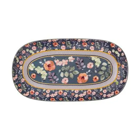 Maxwell Williams Arcadia Πιατέλα Παραλληλόγραμμη 33x18cm Γκρι/Μπλε Με Λουλούδια Κεραμική -Σε Συσκευασία Δώρου