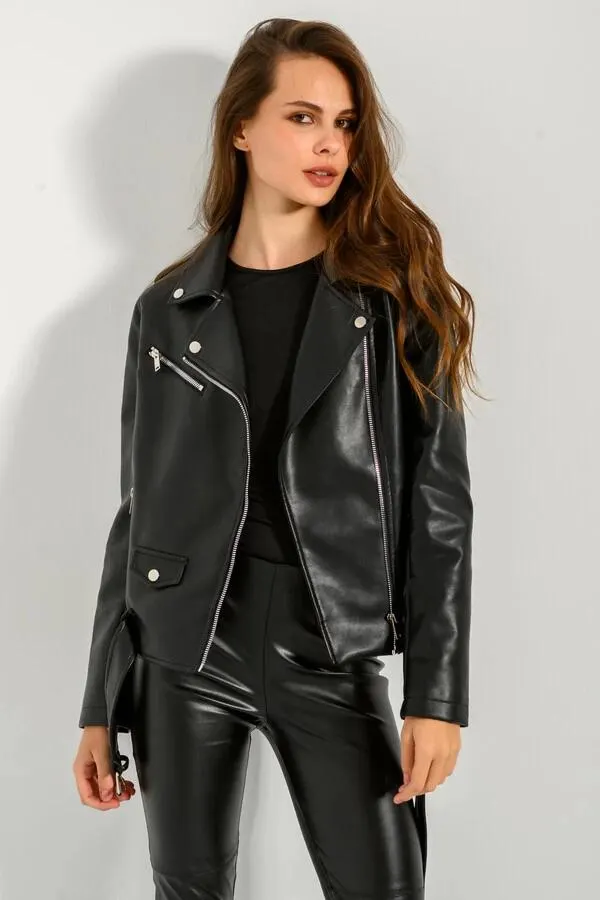 Biker τζάκετ σε όψη δερματίνης