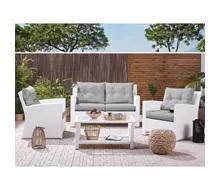 SUNNY Set Σαλόνι Καθιστικό Κήπου ALU, Wicker Άσπρο, Μαξιλάρια Γκρι