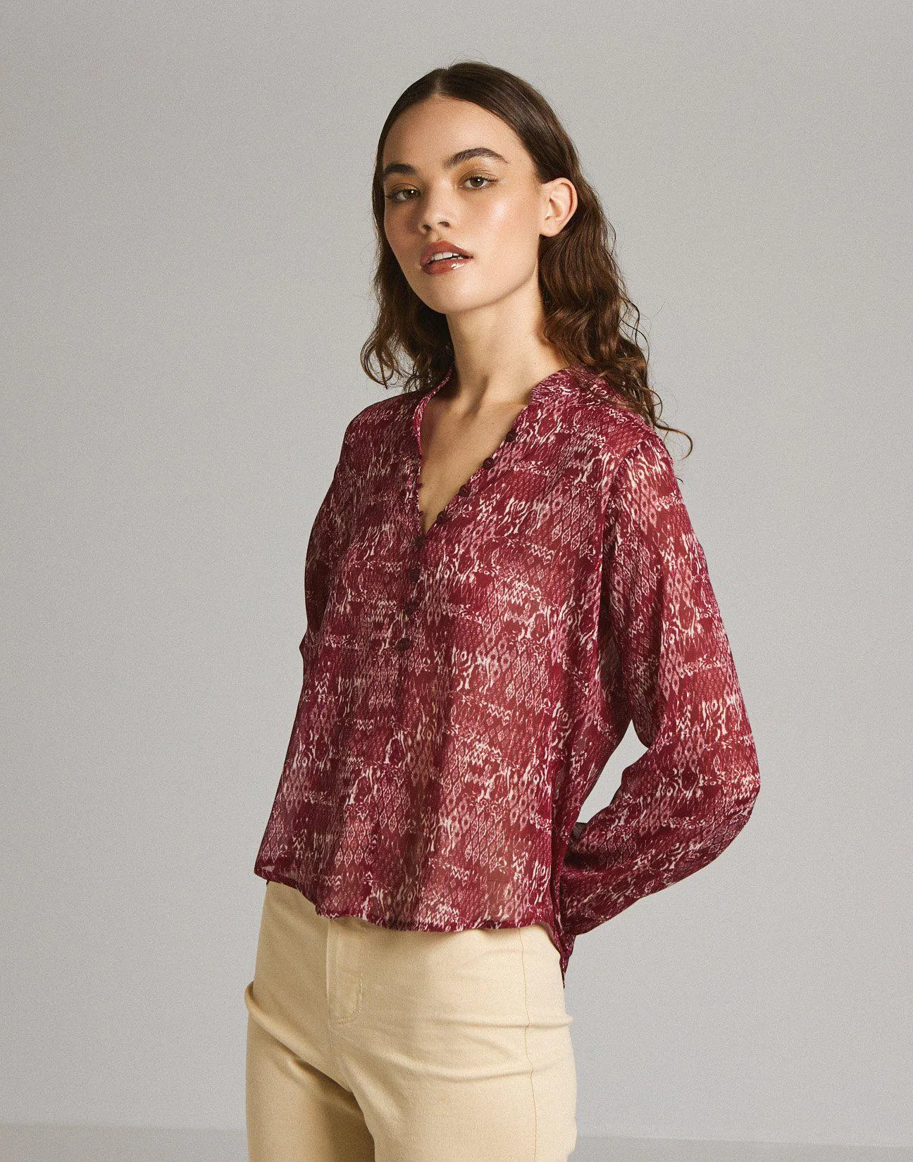 Ημιδιάφανη εμπριμέ μπλούζα