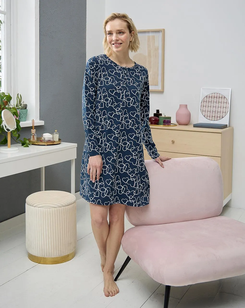 Γυναικείο νυχτικό εγκυμοσύνης/θηλασμού μπλε με καρδούλες