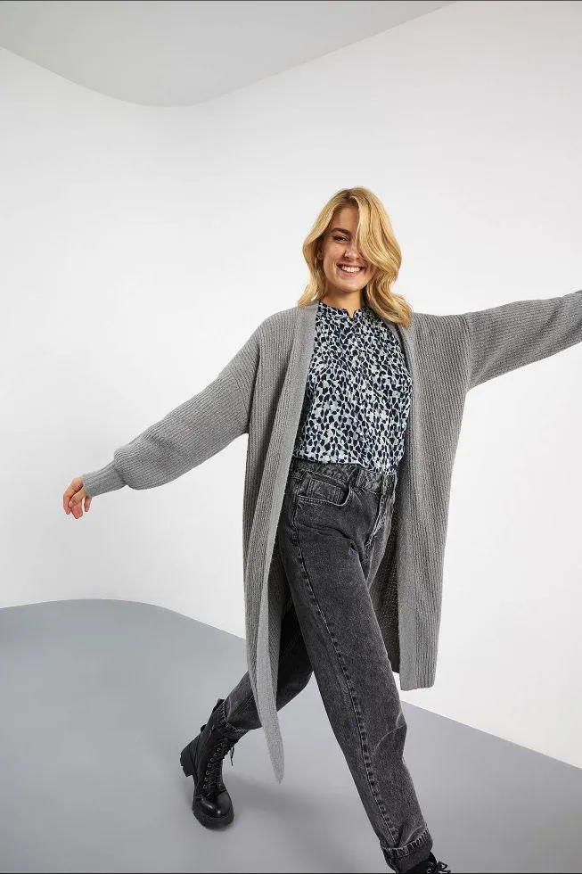 Μακριά πλεκτή ζακέτα Grey