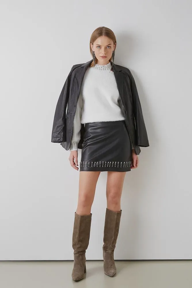 Turtleneck sweater with rhinestones