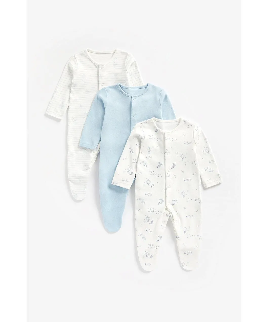 φορμάκια από οργανικό βαμβάκι με σύννεφα, μπαλόνια και μονόχρωμο γαλάζιο - σετ των 3