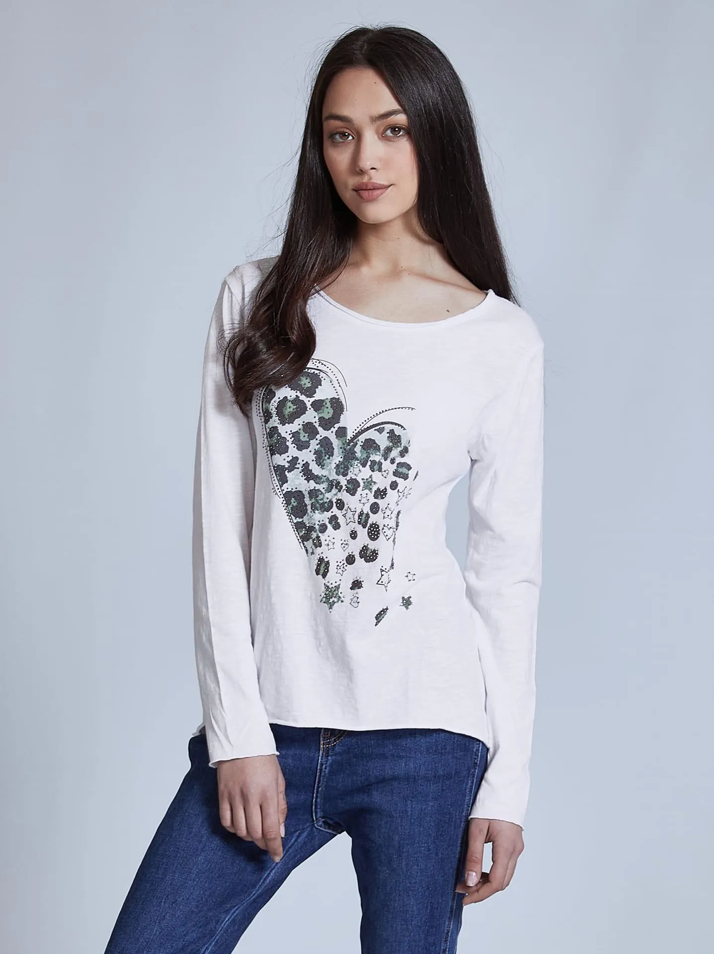 Μπλούζα με strass καρδιά σε λευκό