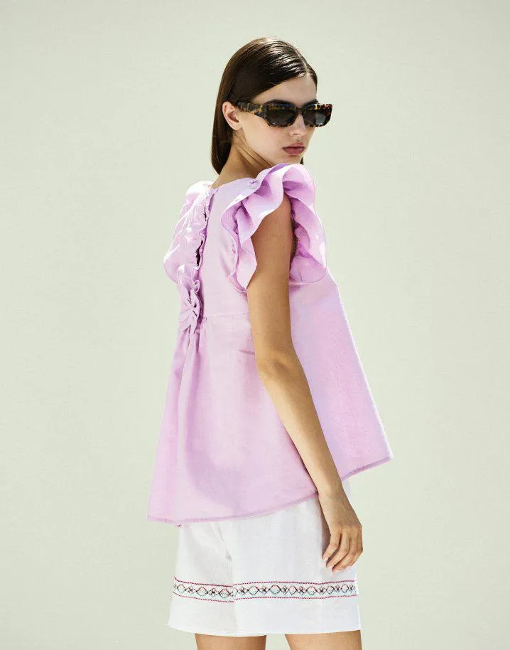 Μπλούζα με λινό και βολάν