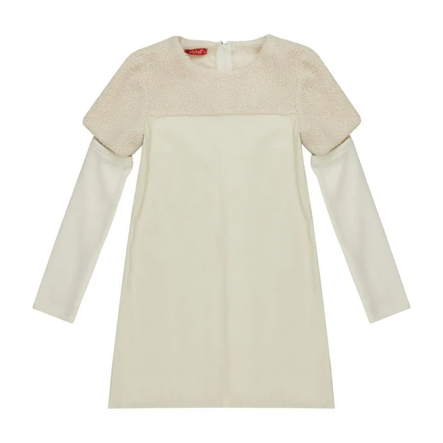 Εκρού φόρεμα για κορίτσι χειμερινό δερματίνη -32.3011E