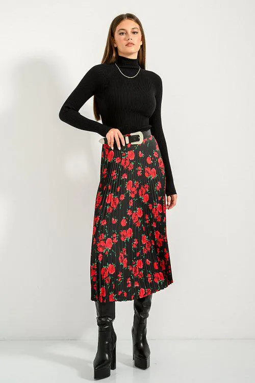 Midi πλισέ φλοράλ φούστα