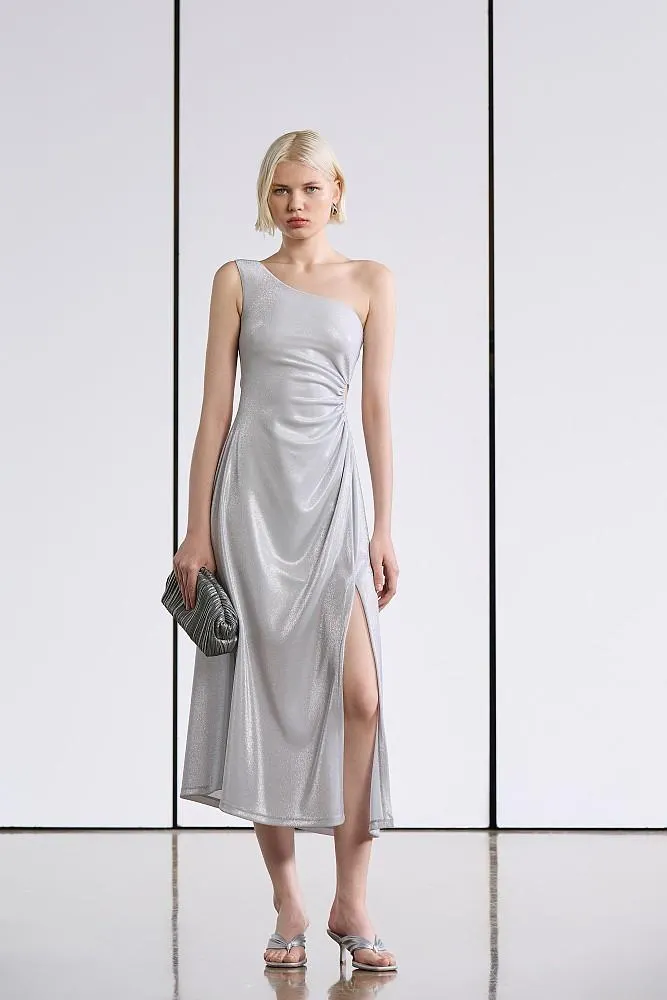 Lurex maxi dress with slit - Gold Label