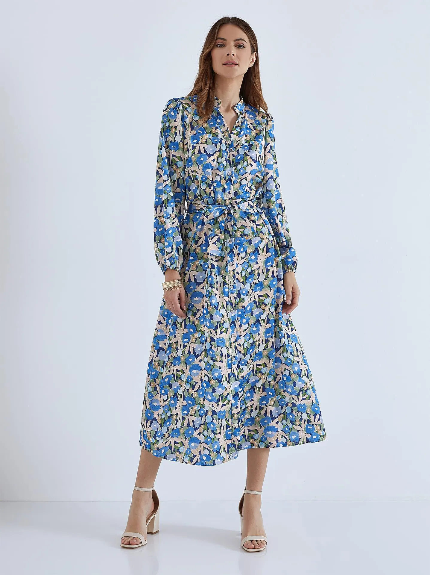 Floral σεμιζιέ φόρεμα σε μπλε