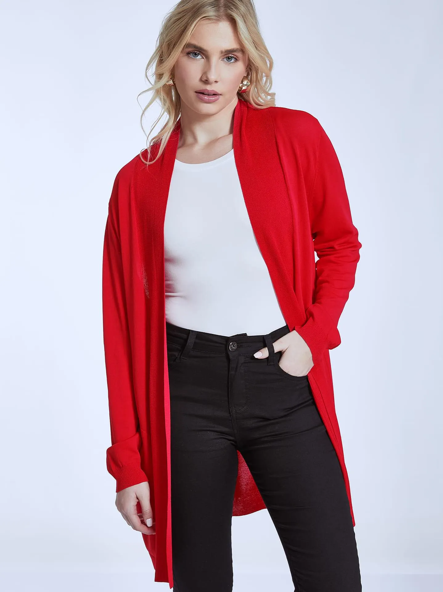 Πλεκτή ζακέτα με τσέπες σε κόκκινο