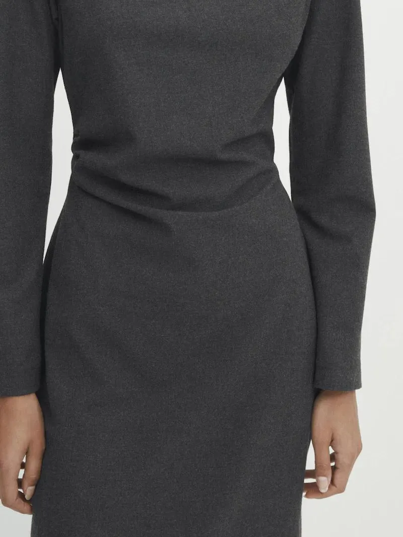 Vestido midi manga larga detalle frunces